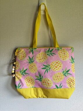 Amazon Yellow and Pink Pineapple Print Tote Bag
